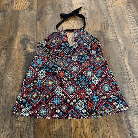 Mossimo Other - Mossimo Geometric Mosaic Halter Tankini Swim Top Black Blue Red Large Beach Y2K